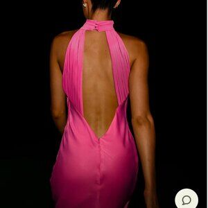 Satin Drape Back Maxi Dress with Split - Pink